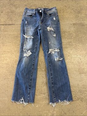 Risen Jeans High Rise Distressed Blue Women's Jeans - Classic Ripped Denim